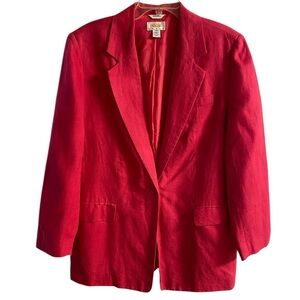 Talbots Pink Blazer Irish‎ Linen Button Up Vintage 14W